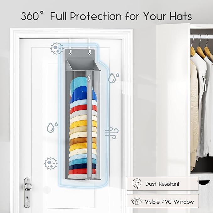 Hat Rack for Door and Closet – Large Capacity Hanging Hat Rack Organizer Holds 30-35 Caps, Over the Door Hat Storage Organizer for Bedroom, Entrance or Dorm, 2 Pack, Grey