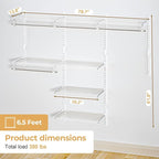 Wire Closet Organizer System, Wall Mounted 6.5 Ft. Custom Closet Kit for Bedrooms Laundry Mudroom Garage Basement, Adjustable Storage Shelves for Clothes Shoes Handbags