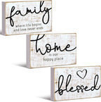 Jetec 3 Pcs Wooden Family Sign Rustic Blessed Home Wall Art Mini Wood Wall Decor Farmhouse Table Shelves Decoration Sign for Bedroom Kitchen Living Room Table Decor (Retro Color,7 x5 x 0.59 in)
