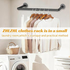 36 INCH Clothes Rack Wall Mounted, Industrial Pipe Garment Rack, Multi-Purpose Clothing Rod for Closet, Laundry Room, Retail Display, Black