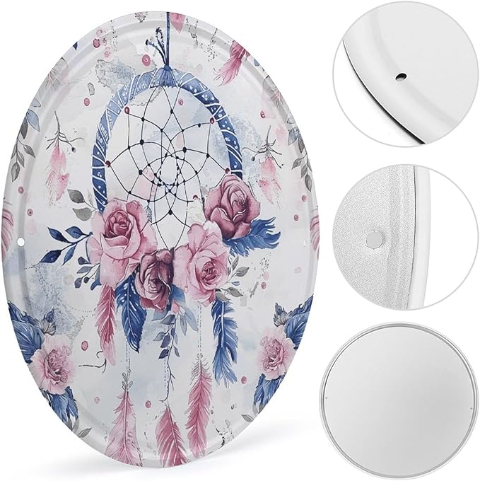 Wall Picture, with Peach Dream Catcher Printed Circular Iron Hanging Picture,Wall Art Decor,Home for Bedroom Living Room Bathroom Decor,Iron Painting 11.8X11.8 in