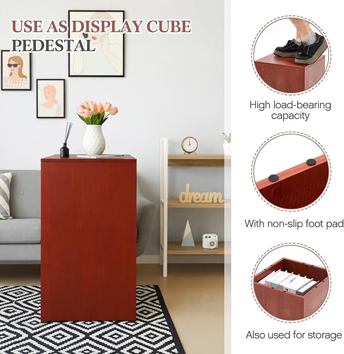 RattanView Wooden Cube Display Pedestal Stand, 15 x 15 x 24 Inch Sculpture Pedestal Stand, Display Riser Column Pillar Easy Assembly Required for Gallery Store Home Wedding Party Event Decor
