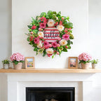 Spring Summer Wreaths for Front Door Outside, 24 Inch Peony & Rose Floral Summer Wreath with Pink Peach Farmhouse Door Decor, Spring Wreaths for Front Door, Spring Door Wreath for Front Door Outside