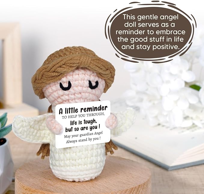 Handmade Positive Crochet Angel - Life is Tough But So are You - Birthday Gifts, Get Well Gifts for Women Men Kids Bestie, Inspirational Gift for Friends Student, Coworker