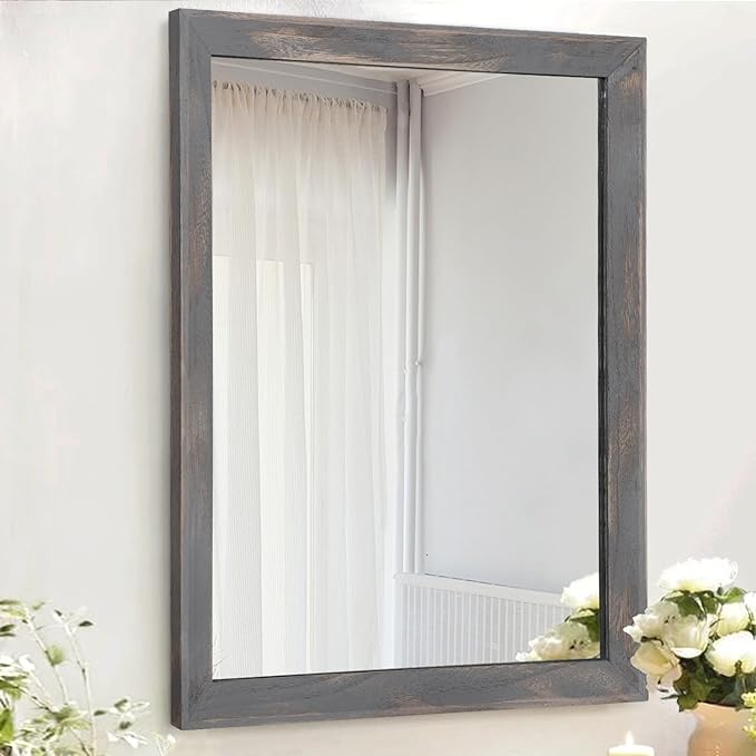 AAZZKANG Wooden Mirror Rectangle Rustic Mirrors for Wall Decorative for Bedroom Bathroom Living Room Entryway Hanging Home Decor 28"x20"