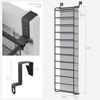 Whitmor 36 Pair Over The Door Shoe Organizer, 12 Tier Hanging Shoe Organizer, Heavy Duty Metal & Mesh Shoe Holder, Hanging Shoe Rack for Closet Organizer, 69"L x 21.7"W x 7.5"H, Matt Gunmetal