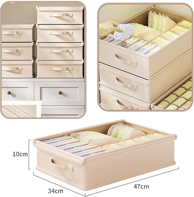 1 Pack Drawer Organizer Dividers with Lid, 17 Cell Underwear Organizer for Closet Organizers and Storage Boxes, Foldable Wardrobe Clothes Storage Bins for Underwear, Socks, Bras, Ties, Lingerie