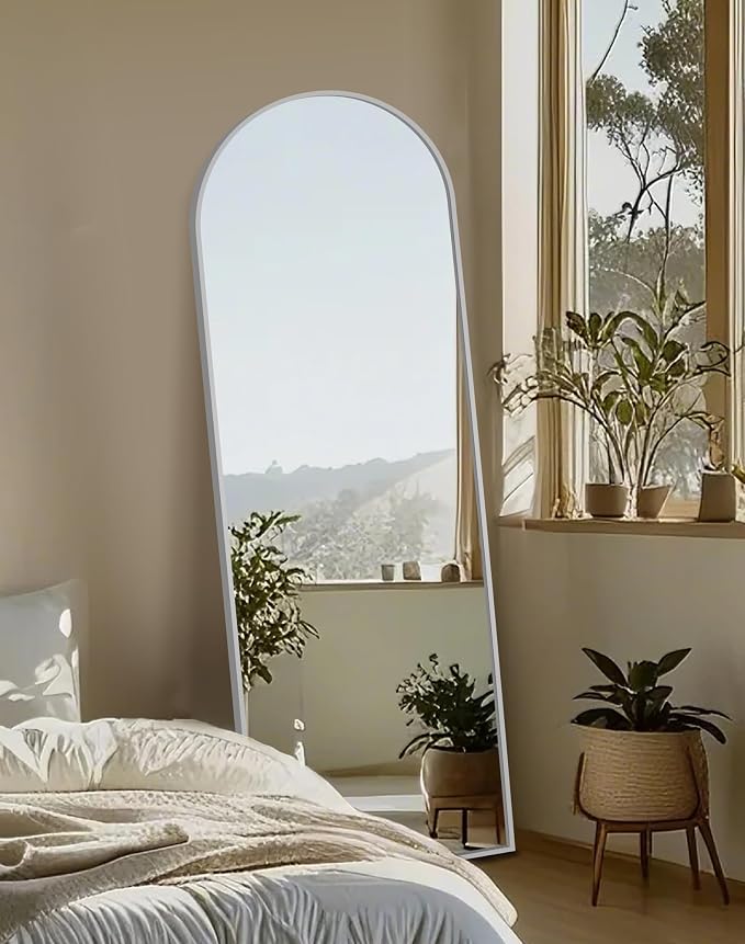 Delma Full Length Mirror, Large Floor Mirror for Wall, Bedroom, Bathroom, Living Room with Aluminium Frame (Stand, Arch 69x24, Silver)