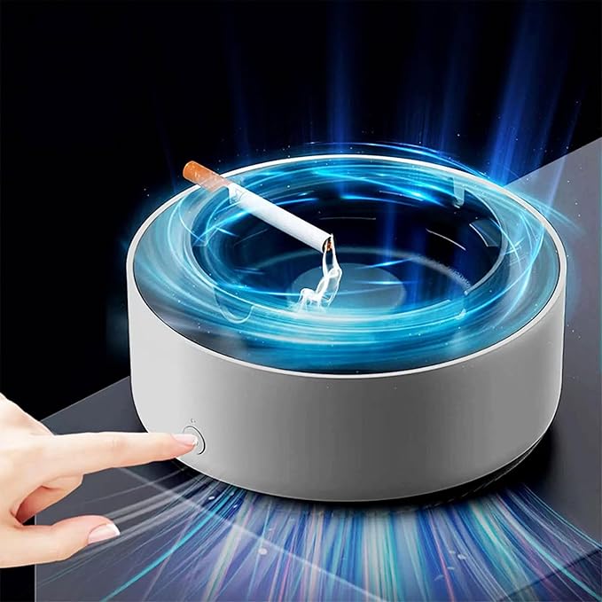2 in 1 Multifunctional indoor smokeless ashtray, 360 °surround suction intelligent air purifier ashtray, indoor household car intelligent ashtray ((Grey)