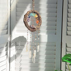Dream Catcher - Dreamsum 7 Chakra Tree of Life Dream Catcher Native Boho Dreamcatcher Rattan Wall Decor, Handmade Natural Rattan Brown Crystal Hanging Decor for Bedroom Living Room (Dark Brown)