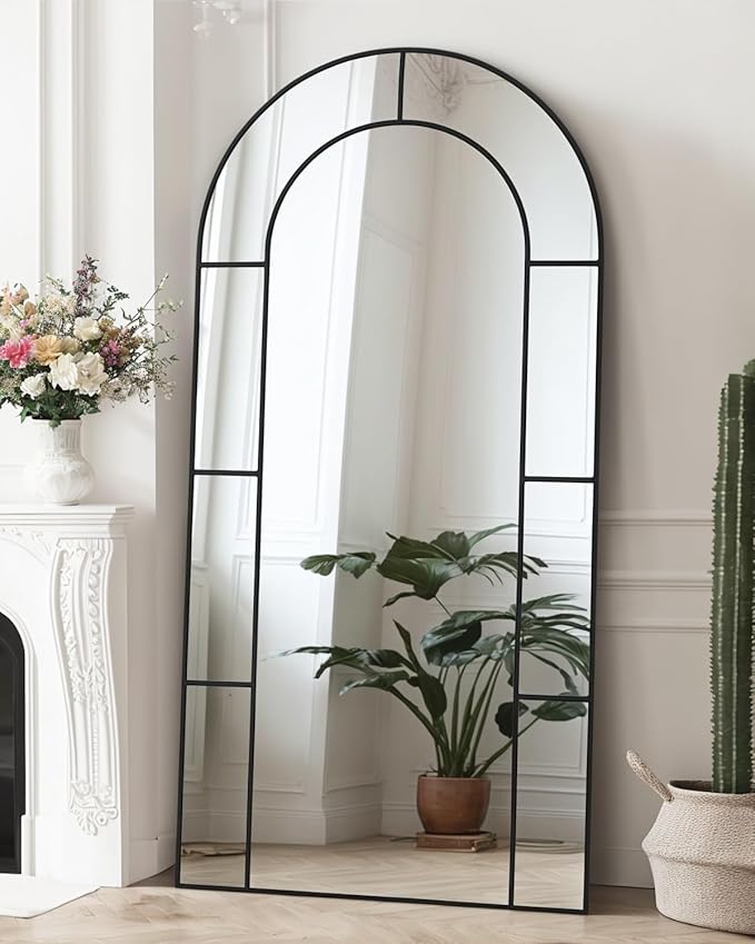 Antok 78" x 38" Full Length Mirror, Floor Mirror Arched Window Decorative Mirror, Metal Framed Decor Farmhouse Floor Mirrors Art Pane Mirrors Wall Decor for Bedroom, Living Room, Entryway Bronwn