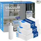 Vacuum Seal Bags for Clothing Travel with Pump,15 Pack Compression Packing Cubes for clothes,Space Saver Vacuum Storage Bags for Luggage & Travel Essentials,Carry-on Suitcase,Leak-Proof