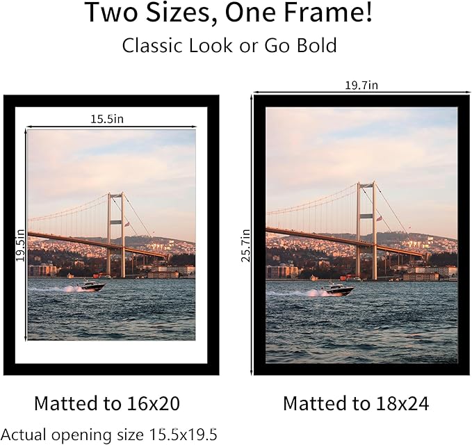 18x24 Picture Frame Black Set of 3, Display Pictures 16x20 with Mat or 18 x 24 Without Mat, Poster Frames 18x24 for Wall Hanging Horizontal and Vertical