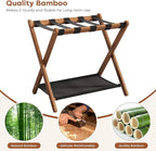 Fully Assembled Luggage Rack, Walnut Luggage Rack for Guest Room, Bamboo Folding Suitcase Stand with Storage Shelf, 5 Nylon Straps, Luggage Holder for Bedroom Hotel, 26.77"W x 16.93"D x 22.5"H, 1 Pack