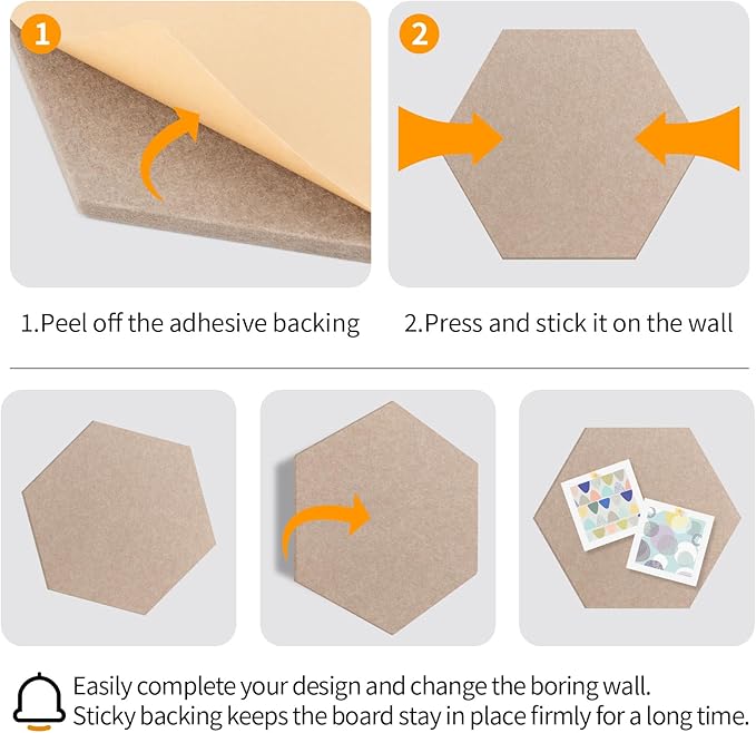 15'' Hexagon Cork Board Tiles Alternative 10 Pack, Adhesive Large Corkboard for Office Decorative, Hexagonal Felt Bulletin Board Tiles for Wall Vision Board, Sound Absorption Pin Board