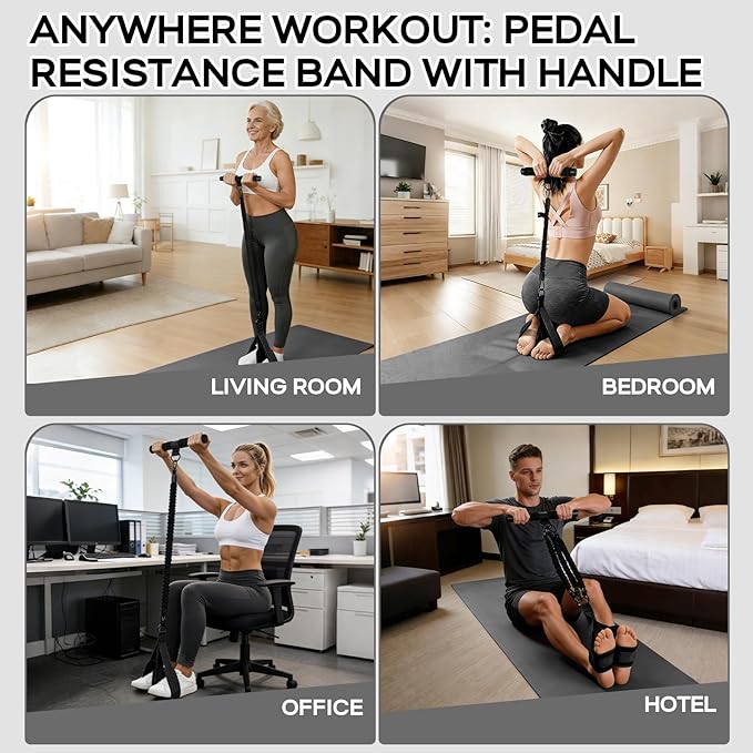 Multifunction Pedal Resistance Band with Handle, 3 Tube Adjustable 30/40/50LB Foot Pedal Puller Resistance Bands with Poster, Extended Length Tension Rope for Men Women Full Body Workout Home Gym