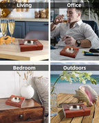 Wood Cigar Ashtray Cigarettes Ashtrays for Indoor Outdoor Patio Home Office Use Square Wooden Brown Cigar Ash Tray Gifts for Men with GIFT BOX (Classic)