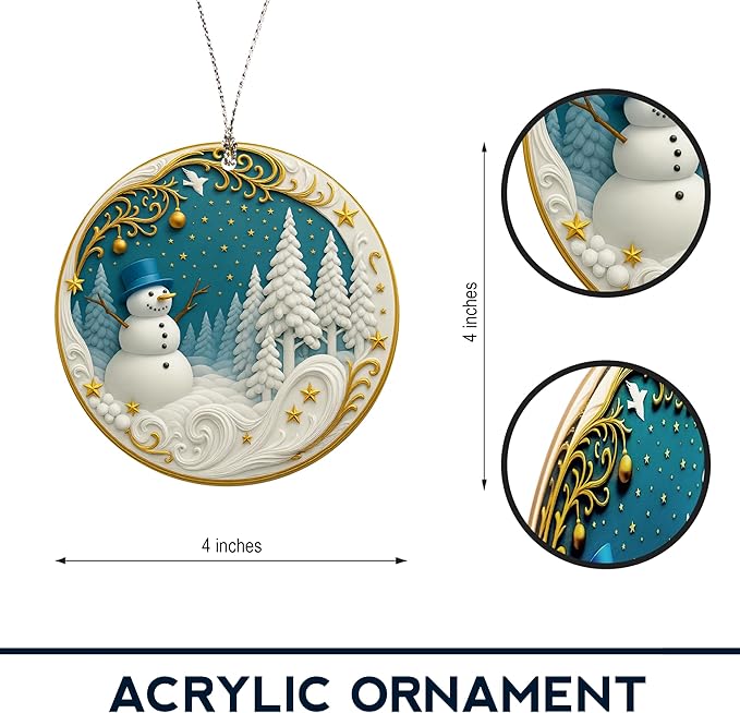 Happy Snowman Christmas Ornaments 2026, Holiday Acrylic Hanging Ornament for Xmas Tree Window Car, Snowman Decor for Home, Unique Christmas Decorations, Winter Gifts for Friends Family Coworkers