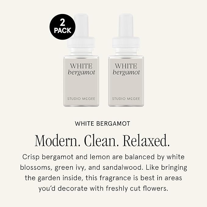 Pura x Studio McGee Home Scent Refill - Smart Air Diffuser - Long-Lasting Luxury Fragrance per Refill - Home Essential - Clean & Safe Diffuser Fragrance - 2 Pack, White Bergamot