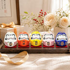 LOGOFUN 5PCS Small Daruma Figurine Japanese Daruma Doll Set Ceramic Good Luck Daruma Statue for Indoor Home Car Desktop Decor - No Eyes 4.5CM