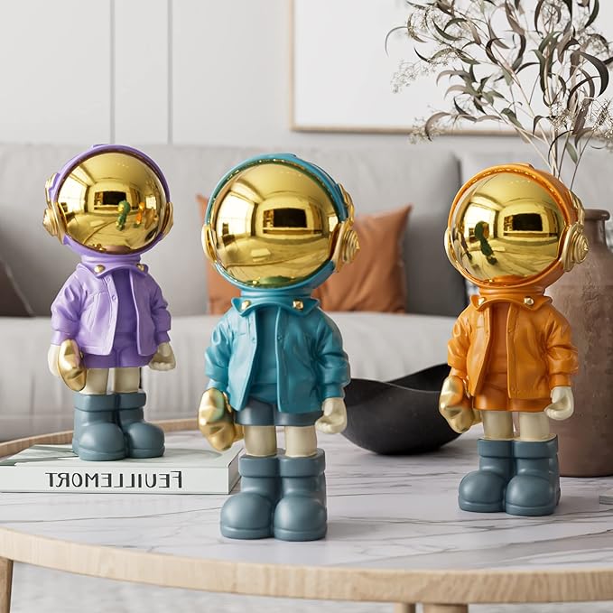 EZ4ENCE Figurine Statue Astronaut Sculpture Spaceman Decor,Sculptures for Home Decor,Arts Orange Shelf Decoration,Cool Metal Mask Table Decor,Large Spaceman Figure Ornament