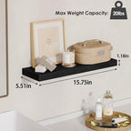 Fixwal Black Floating Shelves for Wall, Rustic Wood Shelves for Bathroom, Living Room, Bedroom and Kitchen, Wall Shelves for Storage, Books, Room Decor (Set of 4, 15.7 Inch)