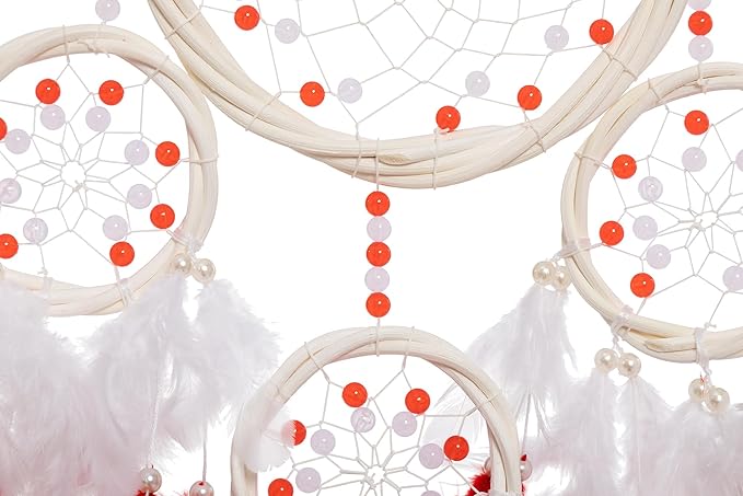 Large Rattan Dream Catchers - Deep Red Rooster Feather with Luxury Pearl, Multiring, Handmade Dreamcatcher for Bedroom, Dream Catcher for Girls, Dream Catchers for Boys, Dream Catcher Wall Decor