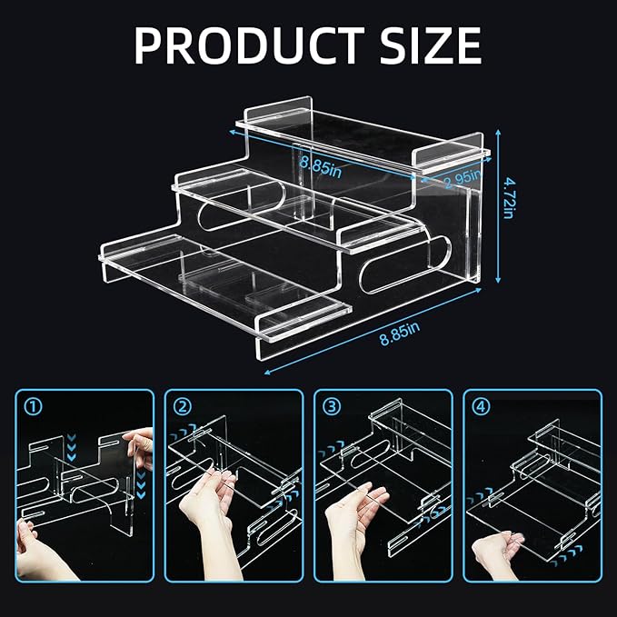 Clear Acrylic Display Risers – 3-Tier Shelf Stand for Cupcakes, Perfume, Figures, Collectibles & Desserts – Decorative Organizer for Party, Vanity, or Retail Display(Small)