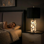 Scenekoy 23" Alabaster Table Lamps Set of 2 with Night Light for Living Room, Rotary Switch, Black Modern Table Lamp with Black Linen Shade, Nightstand Lamp for Bedroom Bedside Office (Bulb Included)