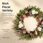 32 Inch Eucalyptus Wreaths with Roses, Hydrangeas, Lavender, Berries, Salal Leaves, Ferns, Dusty Miller, Green Summer Spring Wreaths for Front Door, Large Wreath for Porch Decor