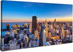 AIYISU Sunset Chicago Wall Art USA City Wall Decor Chicago Skyline Picture Center Cityscape Canvas Prints Painting Modern City Skyscraper Poster Artwork for Bedroom Living Room Home Decoration 20x40”