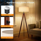 LEPOWER Wood Tripod Floor Lamp, Mid Century Standing Lamp, Modern Design Studying Light for Living Room, Bedroom, Study and Office, Flaxen Linen Shade with E26 Base Brown
