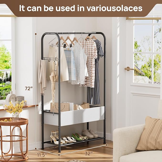 Freestanding Metal Garment Rack - Heavy Duty Coat & Clothes Hanger for Hanging/Drying, Portable Closet Storage for Laundry Room/Bedroom, Black