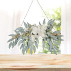 Artificial Hydrangea Swag,Handmade Floral Swag Garland Wall Decor with White Hydrangea Flowers and Willow Leaves Decorative Log Branch Hanging Hoop for Wall Window Bohemian,11.8