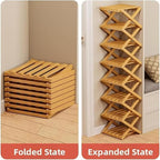 The 4-Tier No-Assembly Bamboo Rack, Bamboo Shoe Rack, Foldable Shoe Rack, Space Saving Collapsible Shelves for Entryway, Closet, Bathroom, Bamboo Shoe Rack, Foldable Shoe Rack (Brown, 4Tier)