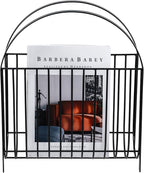 MyGift Deluxe Mid Century Metal Wire Magazine Rack in Matte Black Finish, Tabletop or Floor Standing Sling Basket for Magazines and Newspapers