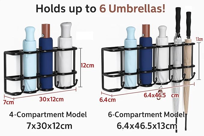 Wall Mounted Umbrella Holder for Entryway, Modern Metal Space-Saving Umbrella Stand Rack Indoor Organizer for Home Office Apartment(Black,30CM)