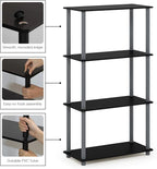 Furinno TURN-N-TUBE Storage Shelves, 4-Tier Toolless Book Shelf, Corner Shelf, Toolless Open Shelves, for Organization and Storage, Living Room, Garage, Home Office, Black
