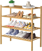 4 Tier Bamboo Shoe Rack for Closet Free Standing Wood Shoe Shelf for Entryway Small Space Stackable 27"x11"x26" (Natural)