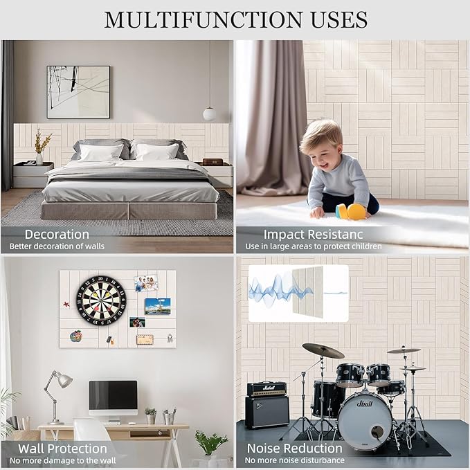 Large Cork Board Strips for Wall, 36" x 24" Bulletin Board, 6 Pack Fabric Wall Tiles with Pushpins, Adhesive Cork Board for Office, Sound Absorbing Bulletin Board Set for Home Music Class, Warm White