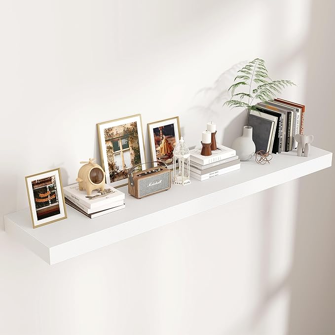 Venusmiles Floating Shelves for Wall, 55 Inch Wide x 12 Inch Deep Floating Shelves, Long Wood Floating Wall Shelf Shelves for Living Room Bathroom Bedroom Kitchen Home - (White, 55" W x 12" D x 2" H)