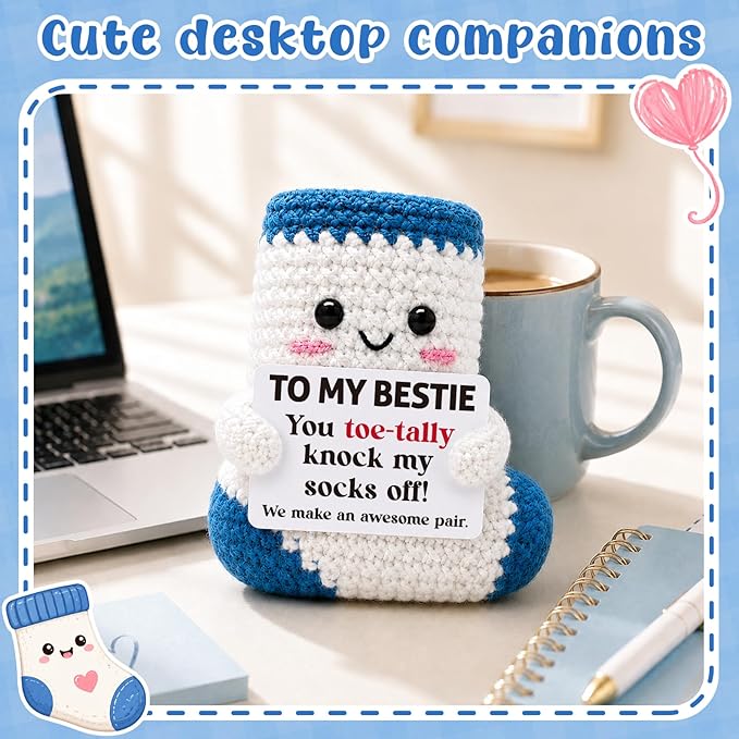 Belatelove Funny Gifts for Best Friend, Handmade Crochet Sock Doll, Birthday Gift for Women Coworker Sister, Inspirational Present Home Office Desk Decor