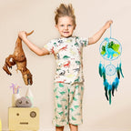 Basumee Dream Catcher for Kids Feather Dream Catchers Handmade Home Decor Wall Hanging with Double Ring for Nursery Bedroom Boys Room, Light Blue Dinosaur