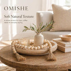OMISHE 60" Long Extra Large Wood Bead Garland with 1.6" Diameter Wooden Beads and Tassels, Rustic Farmhouse Country Decorative Beads for Home Decor Tiered Tray Decor, Natural Beige