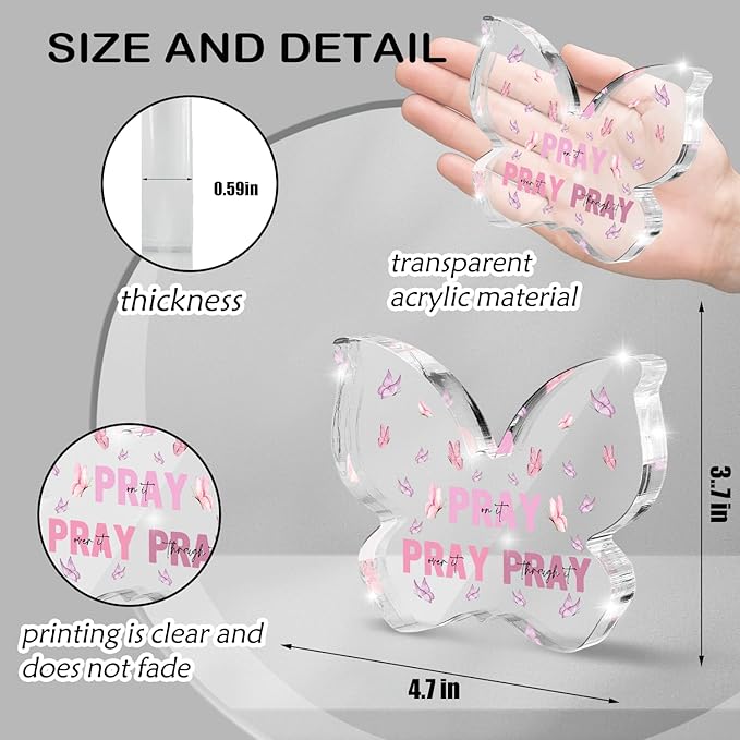Pink Christian Gifts for Women, Religious Plaques Christian Woman Decor Gifts, Modern Home Office Room Bathroom Bedroom, Pray On It Over It Valentines Day Decor for Teacher Boss Friend (Butterfly)