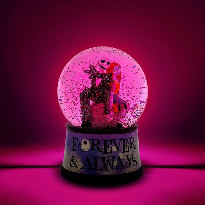 Disney The Nightmare Before Christmas Forever & Always Light-Up Snow Globe with Swirling Glitter Display | 6 Inches Tall