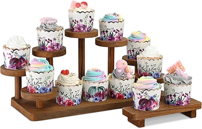 MOOCA Multi-Level Wooden Display Riser Stand for Jewelry, Accessories, Mineral, and Collectibles items - Jewelry and Figurine Display Risers, Versatile Stand for Action Figures and Home Decor, Brown Color