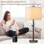 Modern Brown Table Lamps Set of 2, 23’’-30’’ Adjustable Bedroom Lamps with 2 USB Ports, Living Room Lamp Set with Cream Linen Shade, Industrial Desk Lamp for Nightstand End Table Home Office Reading