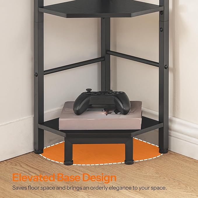 HOOBRO Narrow Corner Shelf Stand, 5-Tier Corner Shelf, 63” Tall Multipurpose Corner Bookshelf, Standing Display Shelf Plant Stand, for Living Room, Study, Kitchen, Black BB100CJ01