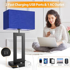3 Color Temperatures Table Lamps for Bedrooms Set of 2, 22’’ Touch Control Bedside Nightstand Lamps with 2 USB Ports & AC Outlet, Stepless Dimmable Lamps with Blue Shade, Modern Decor for Living Room